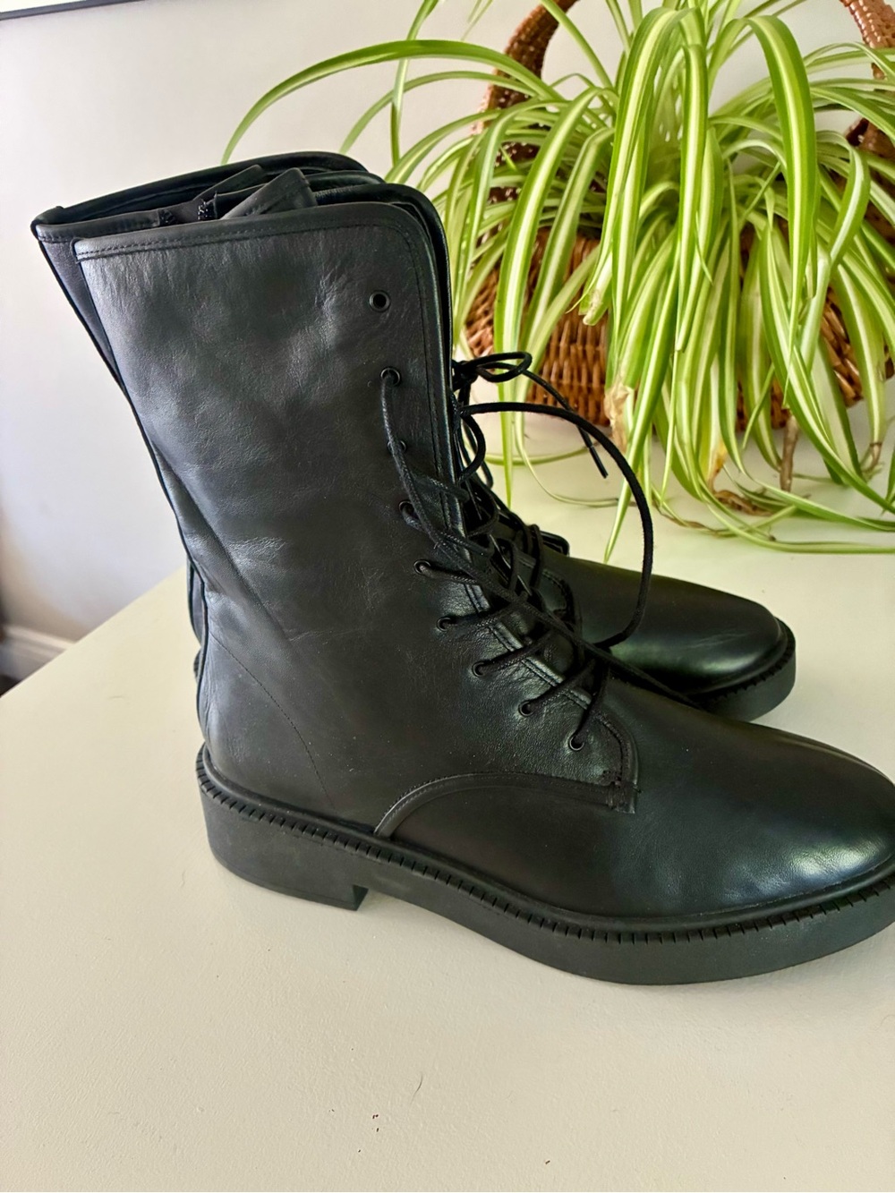 Vince Kady Lace-Up Black Leather Combat Boots
